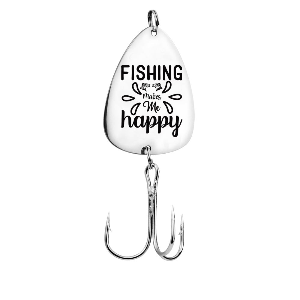 Image of Fishing Makes Me Happy Engraved Metal Fish Hook – Great Gift for Anglers