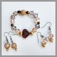 Image 1 of Coral Heart Bracelet/Coral Shimmer Earrings/Coral Ballroom Earrings for Kids Teens Girls 