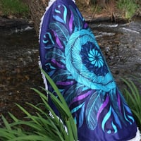 Image 1 of Dream Weaver Boho Round Beach Towel - Feather Print, Sand Free, Microfiber