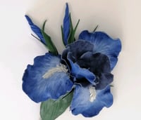 Image 2 of Leather brooch "Iris", brooch-flower, blue