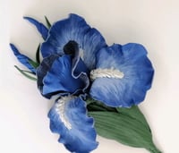 Image 1 of Leather brooch "Iris", brooch-flower, blue