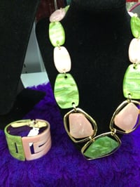 Image 1 of The Desired Pink & Green Necklace &Bracelet set