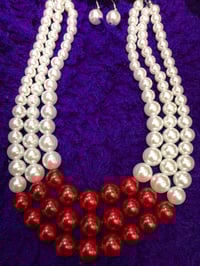 Red and White 3 String Pearl Set