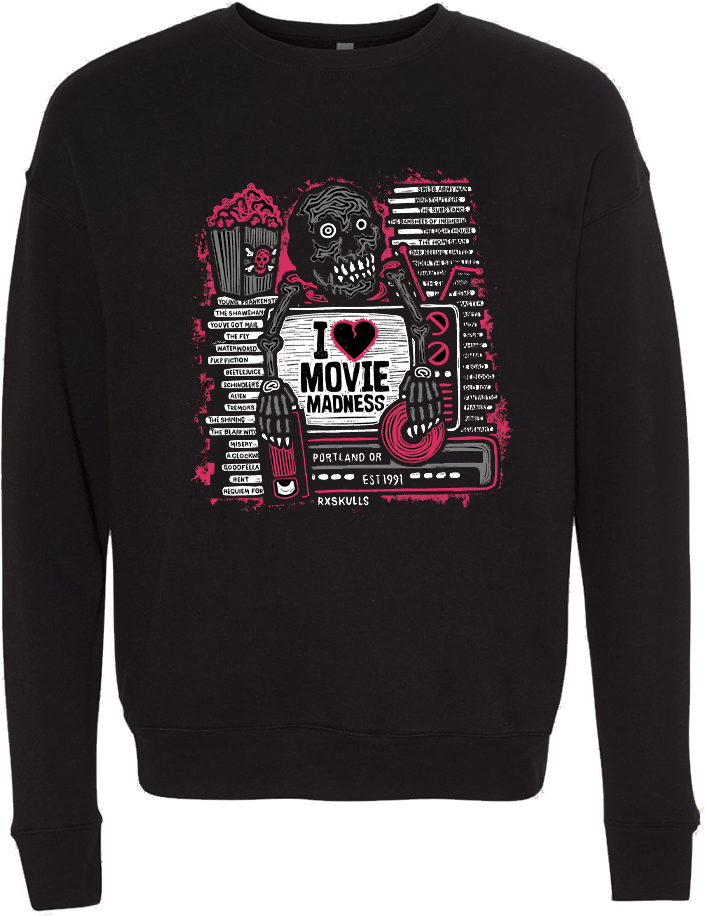 Image of Rx Skulls x Movie Madness Crewneck Sweatshirt - Vibrant Magenta