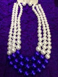 Three strung Blue & White Pearl Necklace Set