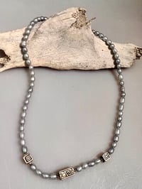 Image 2 of Silver-Gray Freshwater Rice Pearl Necklace with Custom Cast Sterling Silver Beads