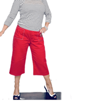 Image 1 of  Womens Vintage Wide Leg Capri Pants Red Mid Rise Retro Rockabilly Rhinestone cherry patch  back poc