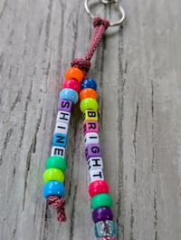 Image 2 of Vibrant beaded bag charm/keychain with SHINE BRIGHT text 