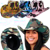 Image 1 of Camo Hard Shell Paper Straw Cowboy Hat -