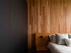 FLOATING BED WITH CLIPPED WING DRAWERS IN BLACKBUTT