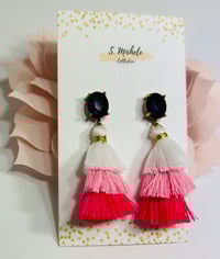 Image 1 of Mini Tiered Tassel (Purple Oval Gem Post)