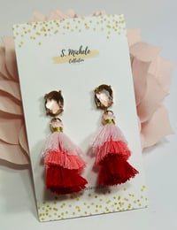 Image 2 of Mini Tiered Tassel Dangle Drop Earrings (Rose Gold) 