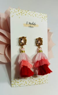 Image 3 of Mini Tiered Tassel Dangle Drop Earrings (Rose Gold) 