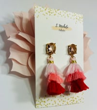 Image 4 of Mini Tiered Tassel Dangle Drop Earrings (Rose Gold) 