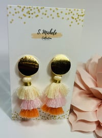 Image 1 of Mini Tiered Tassel Dangle Drop Earrings (Pink & Orange)