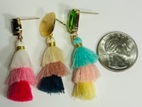 Image 4 of Mini Tiered Tassel w Turquoise Gem Square Post