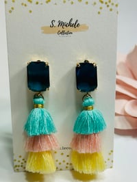 Image 1 of Mini Tiered Tassel w Turquoise Gem Square Post