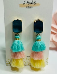 Image 2 of Mini Tiered Tassel w Turquoise Gem Square Post