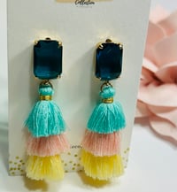 Image 3 of Mini Tiered Tassel w Turquoise Gem Square Post