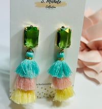 Image 1 of Mini Tiered Tassel w Lime Gem Square Post