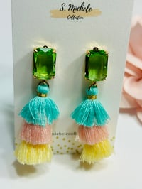 Image 2 of Mini Tiered Tassel w Lime Gem Square Post