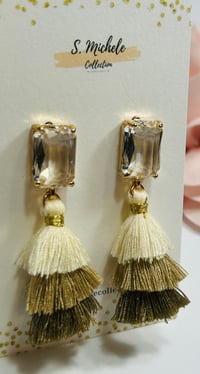 Image 3 of Mini Tiered Tassel w Crystal Gem Square Post