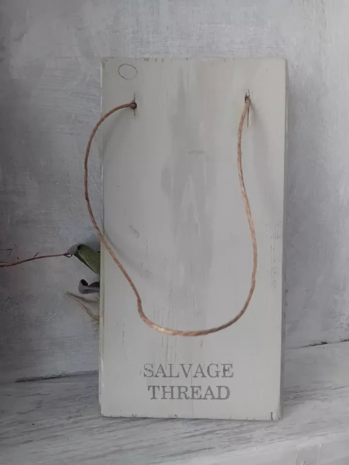 Image of Rustic Country Sacking Dried Herb /Flower Pocket Grey Painted Timber Wall Plaque