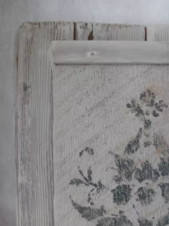 Image of Rustic Painted Timber Panel Faded Floral Hessian Dried Herb Pocket Double Sided