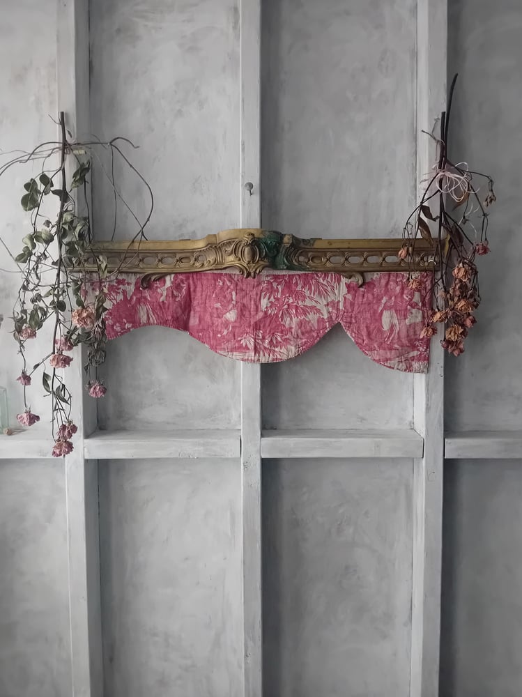 Image of French Antique Ormolu Verdigris Brass Pelmet Pinky Red Late C.18th Toile Valance