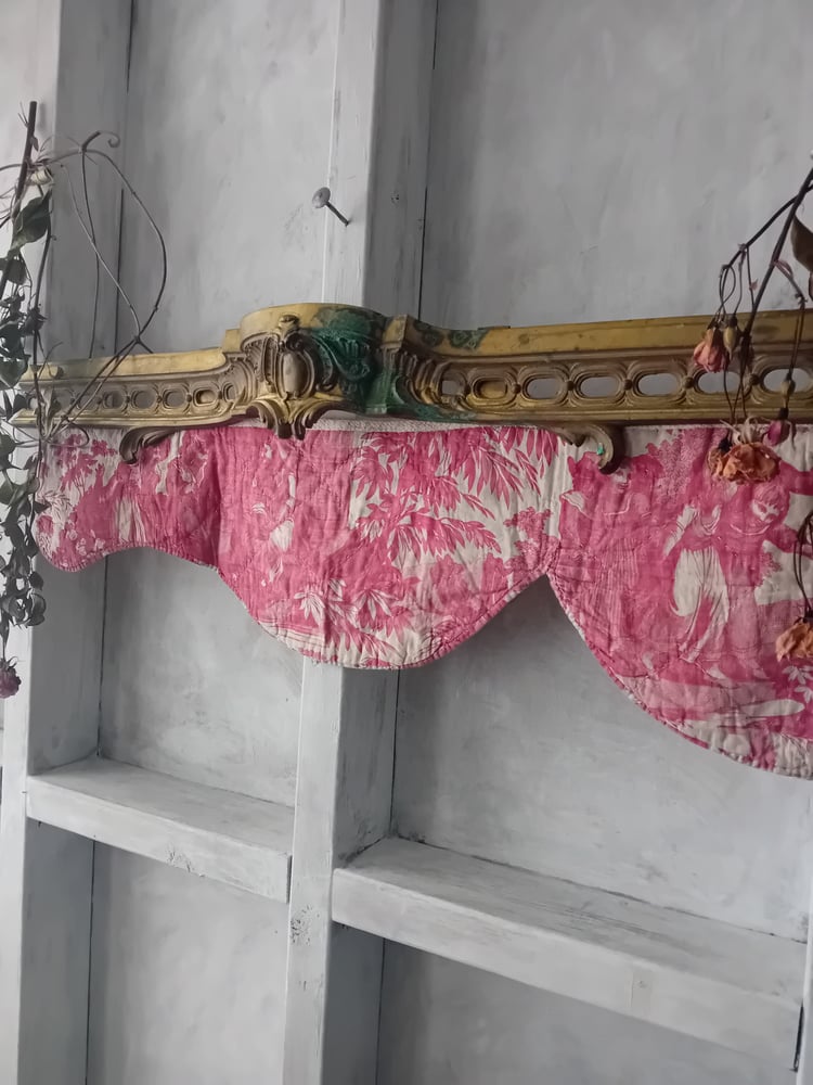Image of French Antique Ormolu Verdigris Brass Pelmet Pinky Red Late C.18th Toile Valance