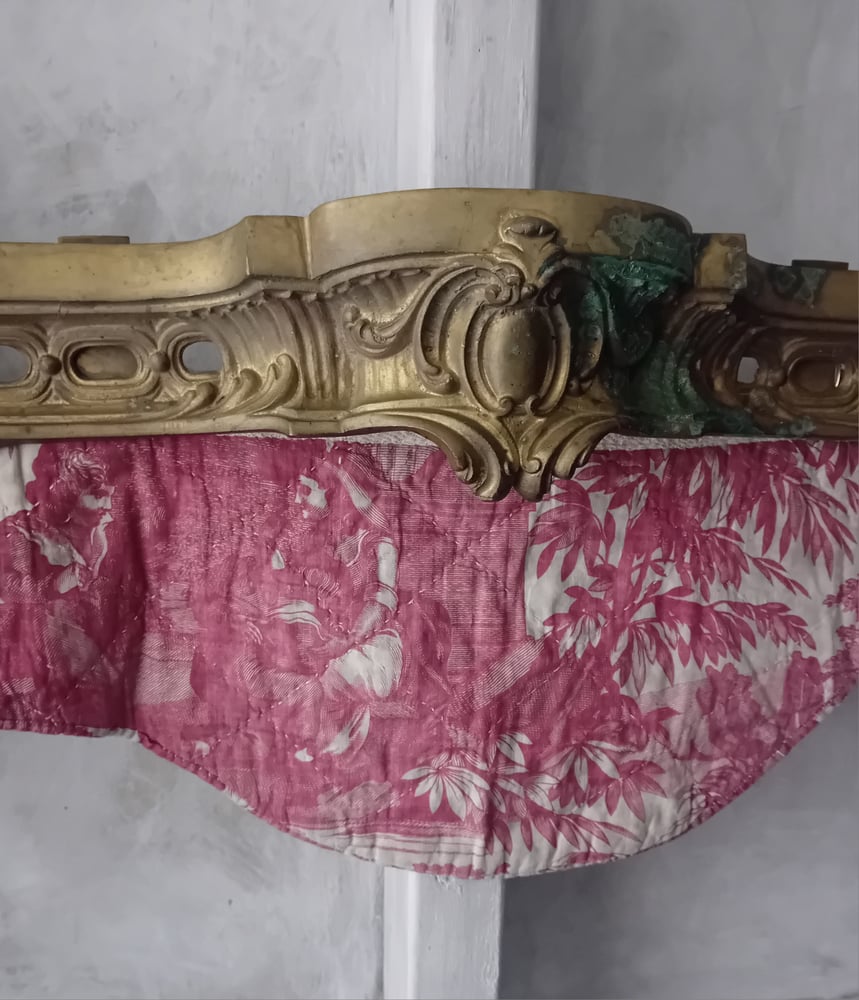 Image of French Antique Ormolu Verdigris Brass Pelmet Pinky Red Late C.18th Toile Valance