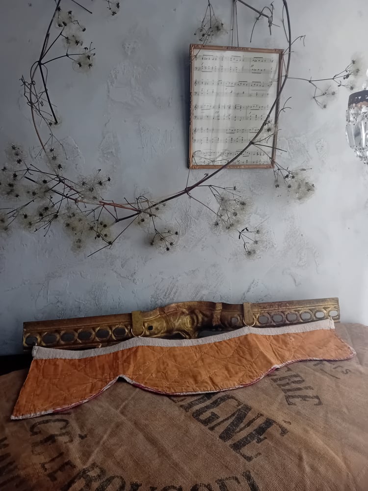 Image of French Antique Ormolu Verdigris Brass Pelmet Pinky Red Late C.18th Toile Valance