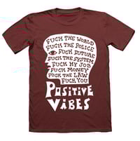 POSITIVE VIBES by PF (white on dark red) 