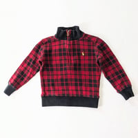 Image 1 of Ralph Lauren Baby Boy Red Plaid Quarter-Zip Pullover Sweater