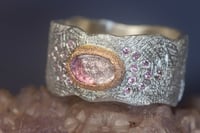 Image 1 of 'telos no.2' - Recycled silver and 9ct ring with tourmaline and pink sapphire