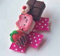 Image 1 of Strawberry Chocolate Kitty Hairclip