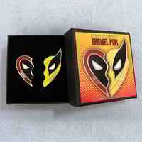 Image 2 of Deadpool & Wolverine Best Friends Heart Enamel Pin Set