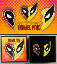 Image 4 of Deadpool & Wolverine Best Friends Heart Enamel Pin Set