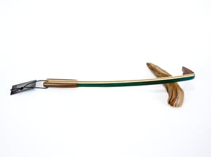 Image of Handmade Wooden Backscratcher of Pine and Walnut with Green stain on Spine