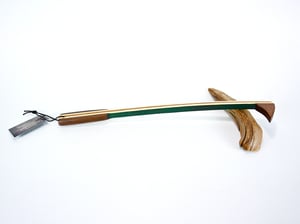 Image of Handmade Wooden Backscratcher of Pine and Walnut with Green stain on Spine