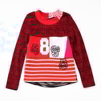 Image 2 of plaid red stripe flowers 8/10 8 eight eighth 8th bday birthday long sleeve party top shirt