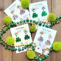 Sparkly Shamrock Earrings | Glitter Four Leaf Clover Earrings