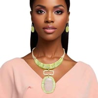 Majestic Marbled Elegance: Pink & Green Geo Pendant Necklace Set