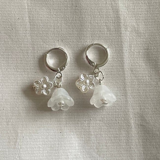 glass double floral huggie hoop earrings