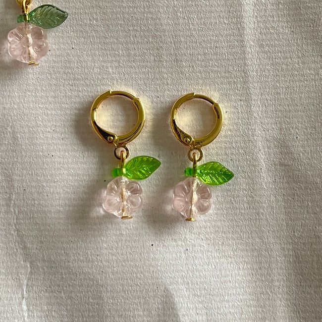 chihiro's pink flower huggie hoop earrings