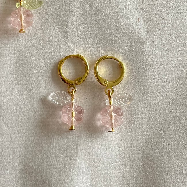 chihiro's pink flower huggie hoop earrings