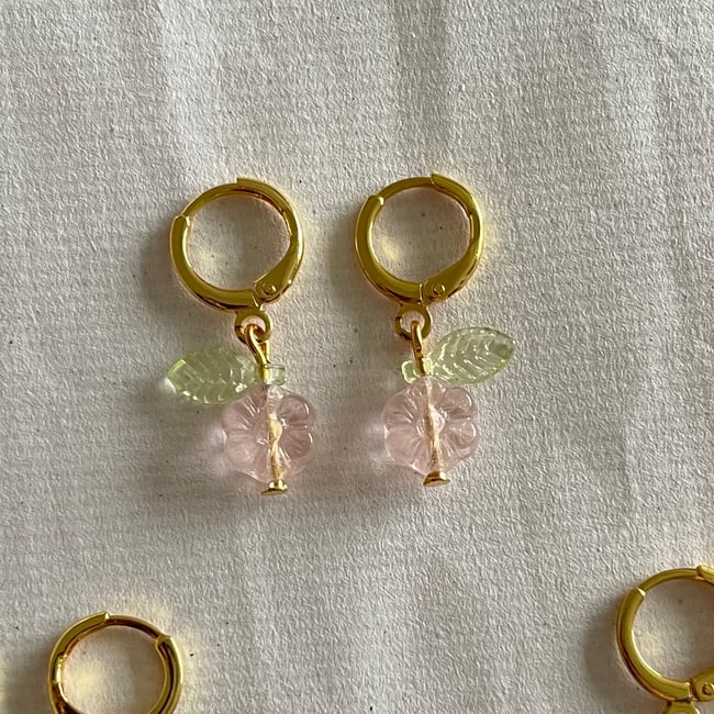 chihiro's pink flower huggie hoop earrings
