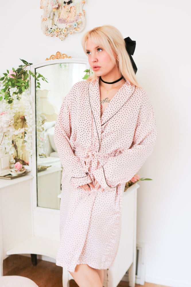 Image of 2000s Victoria's Secret 100% Silk Pink Polka Dot Robe (One Size)