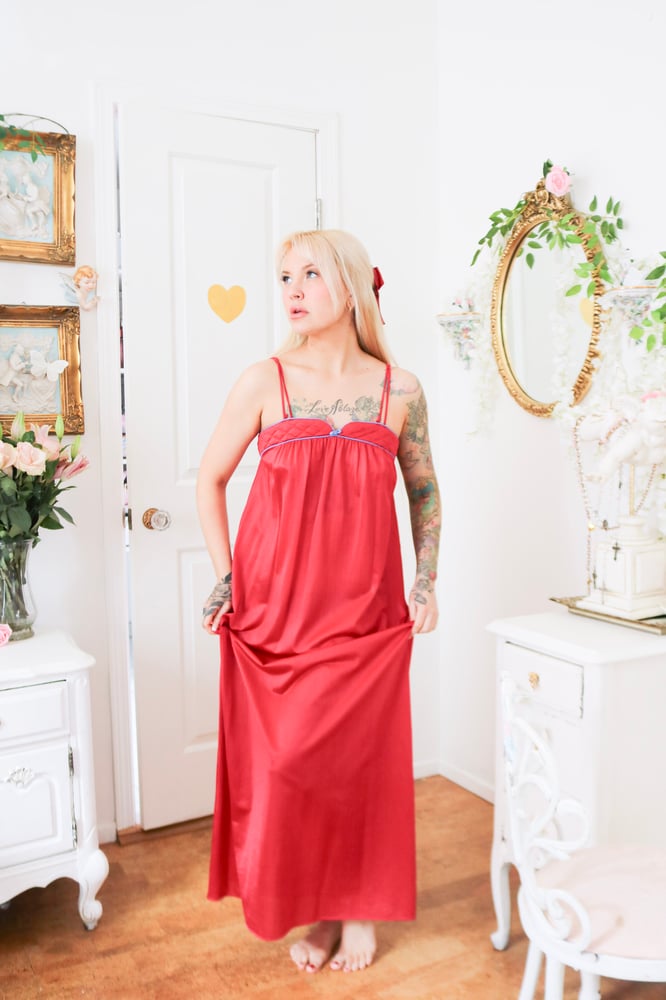 Image of Vintage 1980s Barad & Co Rich Red Floor Length Nightgown (Small)