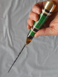 Image 7 of Handmade Damascus Hunting Fixed Knife with Leather Sheath Green Wood and Brass Handle